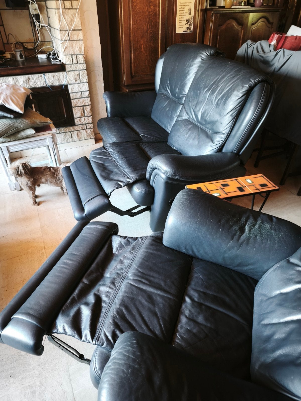 lederen salon, Huis en Inrichting, Ophalen, Gebruikt, Leer