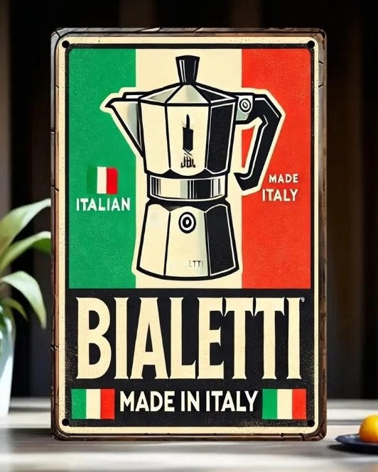Vintage metalen bordje Bialetti (30x20cm) Nieuw., Ophalen of Verzenden, Nieuw