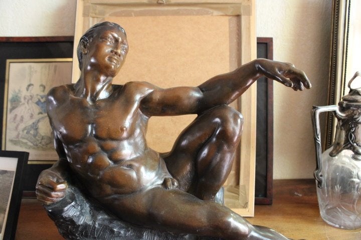 art deco terracotta (brons imitatie) beeld, Ophalen, Overige materialen, Beeld