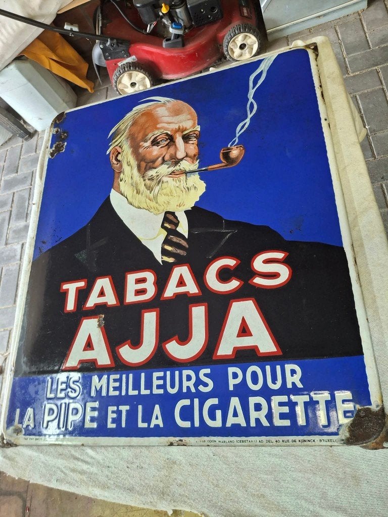 Oud emaille bord AJJA uit 1935, Ophalen of Verzenden, Gebruikt, Reclamebord