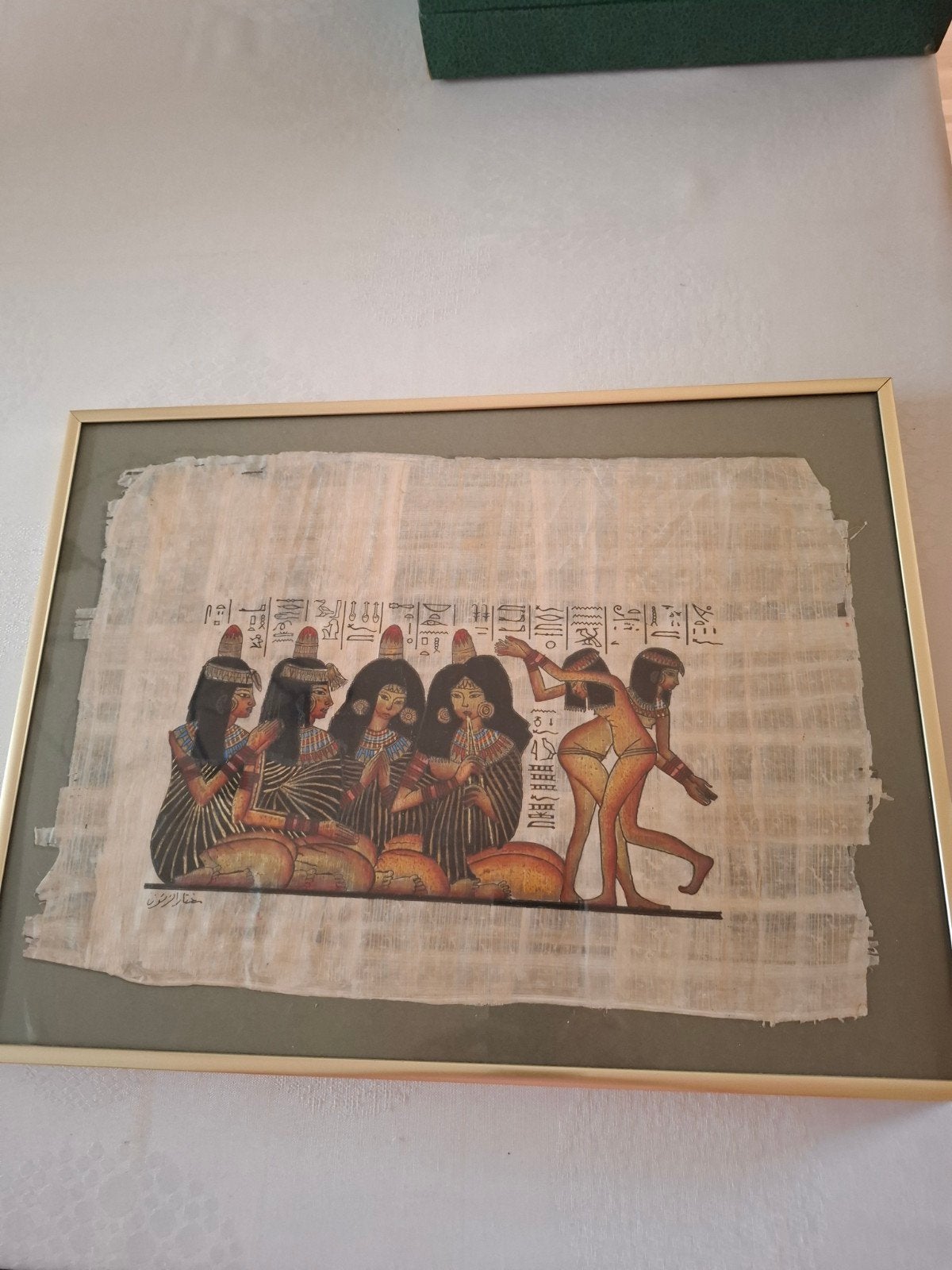 met de handgeschilderde papyrus reproductie, Ophalen of Verzenden, 30 cm, 40 cm, Gesigneerd