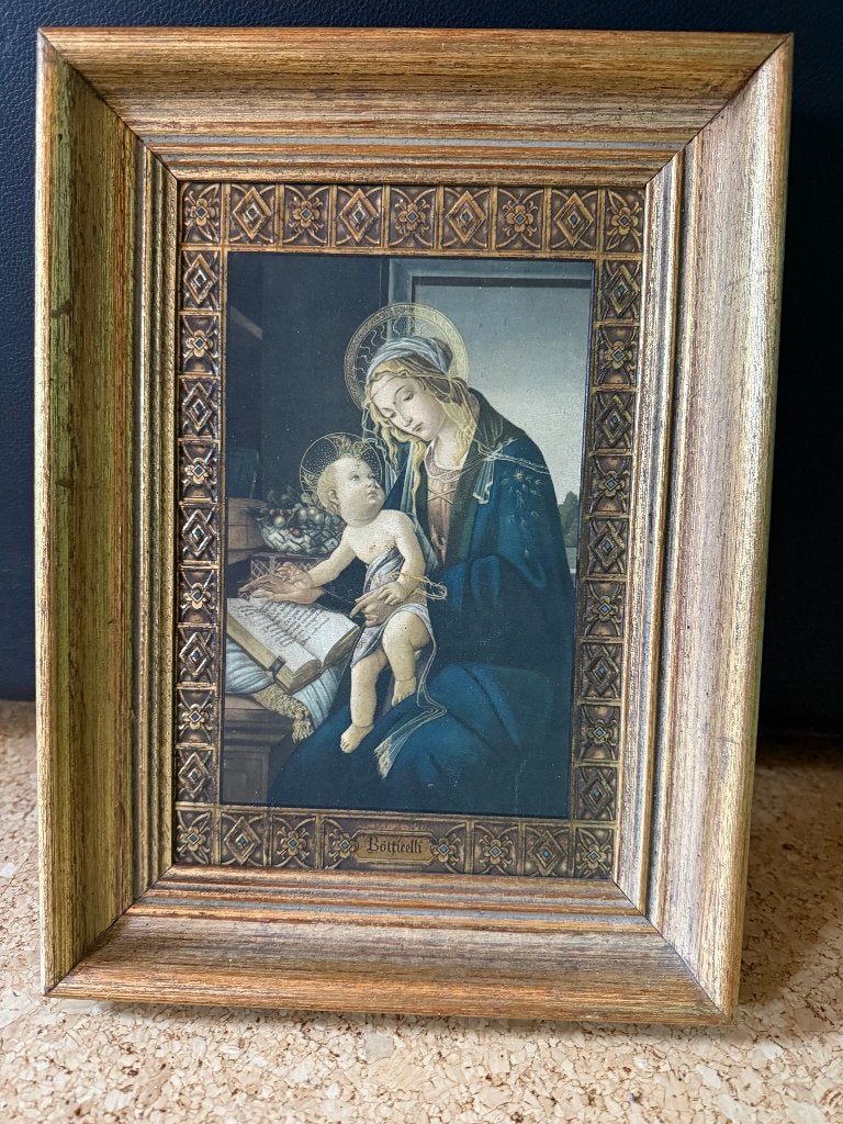 Vintage houten schilderijlijst met prent Botticelli, Antiek en Kunst, Portret of Personen, Bijzondere lijst, Ophalen of Verzenden