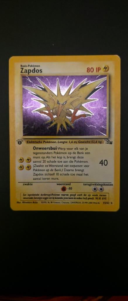 Zapdos 1e Editie Base Set (NL) – Vintage Pokémon Kaart, Enlèvement ou Envoi