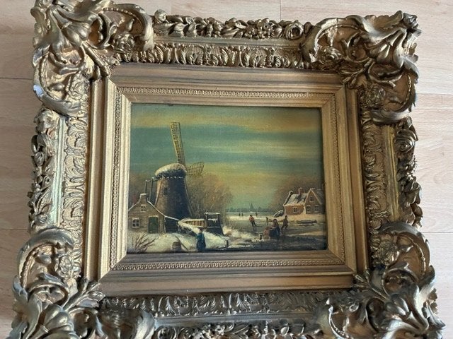 Schilderij winterlandschap van G. VERSTEEGH, Ophalen, Paneel, Olieverf, Klassiek