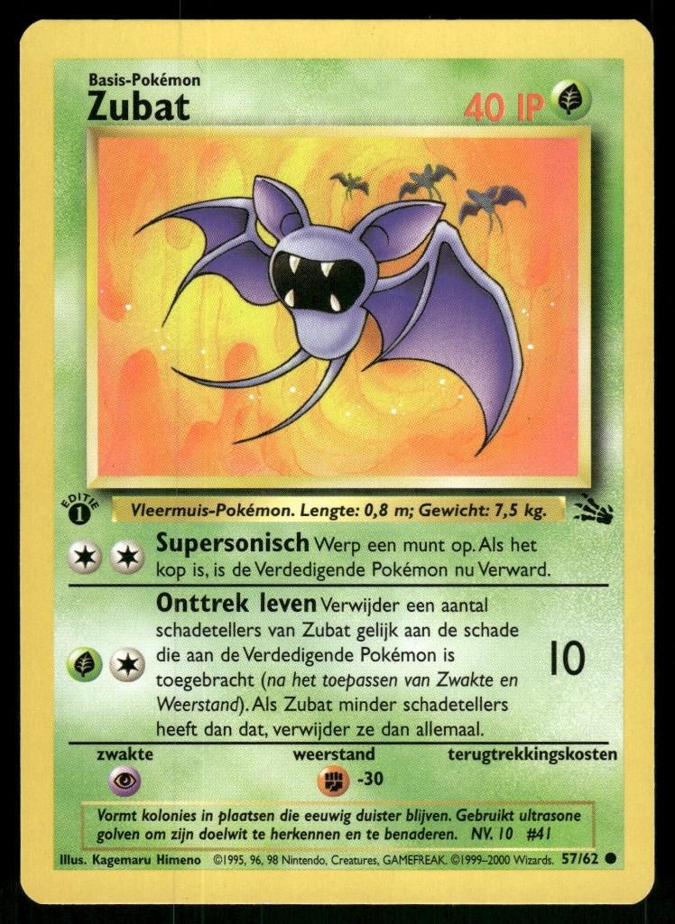 Zubat 57/62 - Fossil (1st edition) (NL) (NM), Envoi, Utilisé
