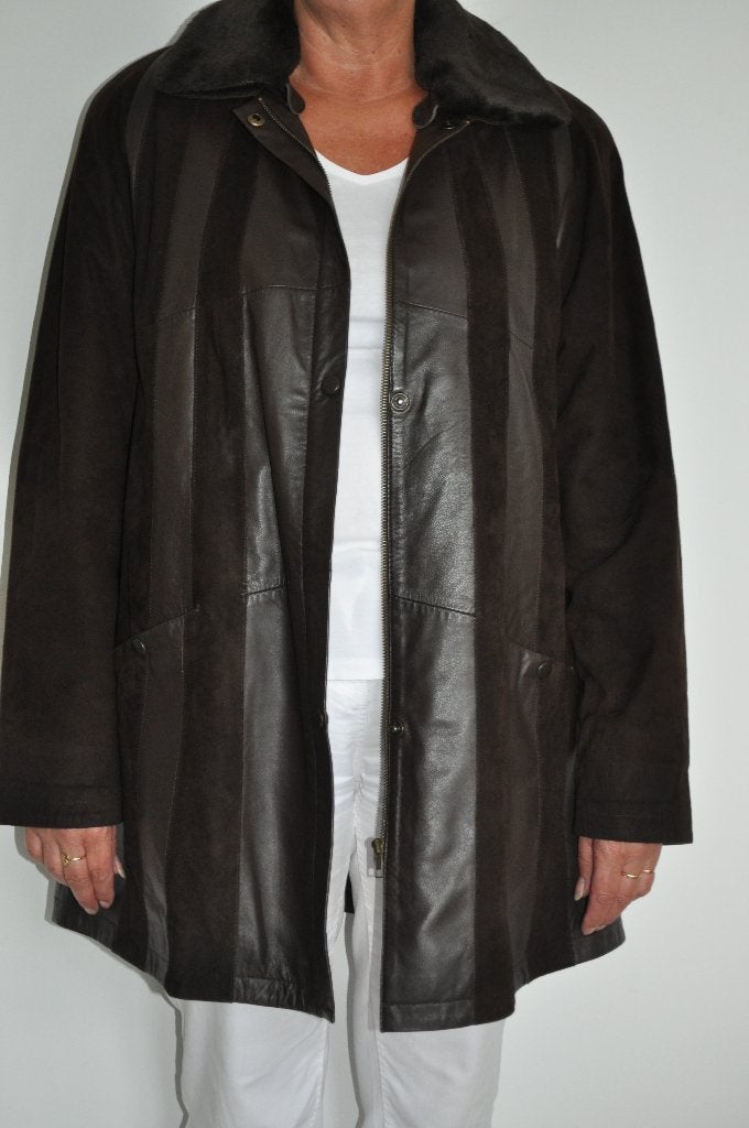 lederen damesmantel bruin z.g.a.n. merk Safleu, Kleding | Dames, Ophalen, Zo goed als nieuw, Maat 42/44 (L), Bruin