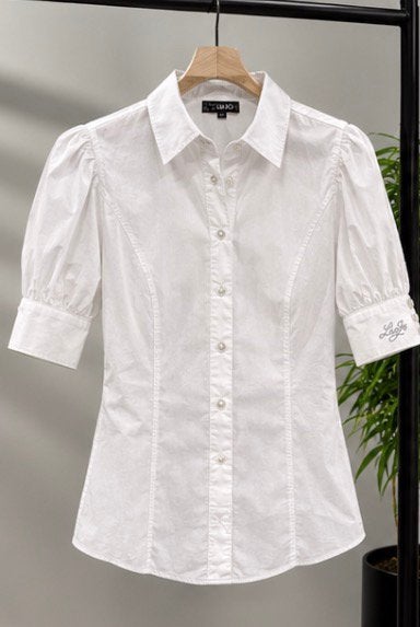 Chemise Liu Jo blanche cintrée à manches bouffantes – T.38, Enlèvement ou Envoi, Comme neuf, Blanc