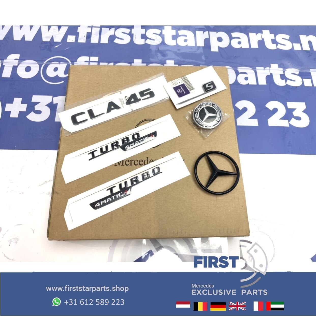 W118 C118 X118 CLA KLASSE CLA45S AMG COMPLETE LOGO SET ZWART, Gebruikt, -, Ophalen of Verzenden, -