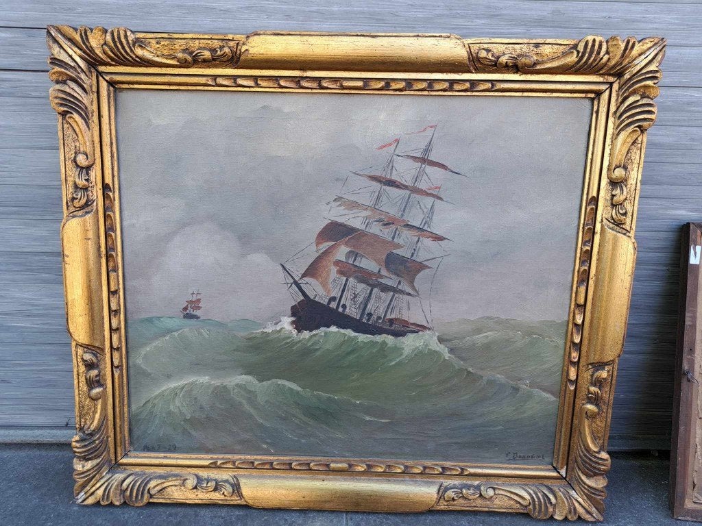 huile sur toile marine signe f domogne, Enlèvement ou Envoi, Toile