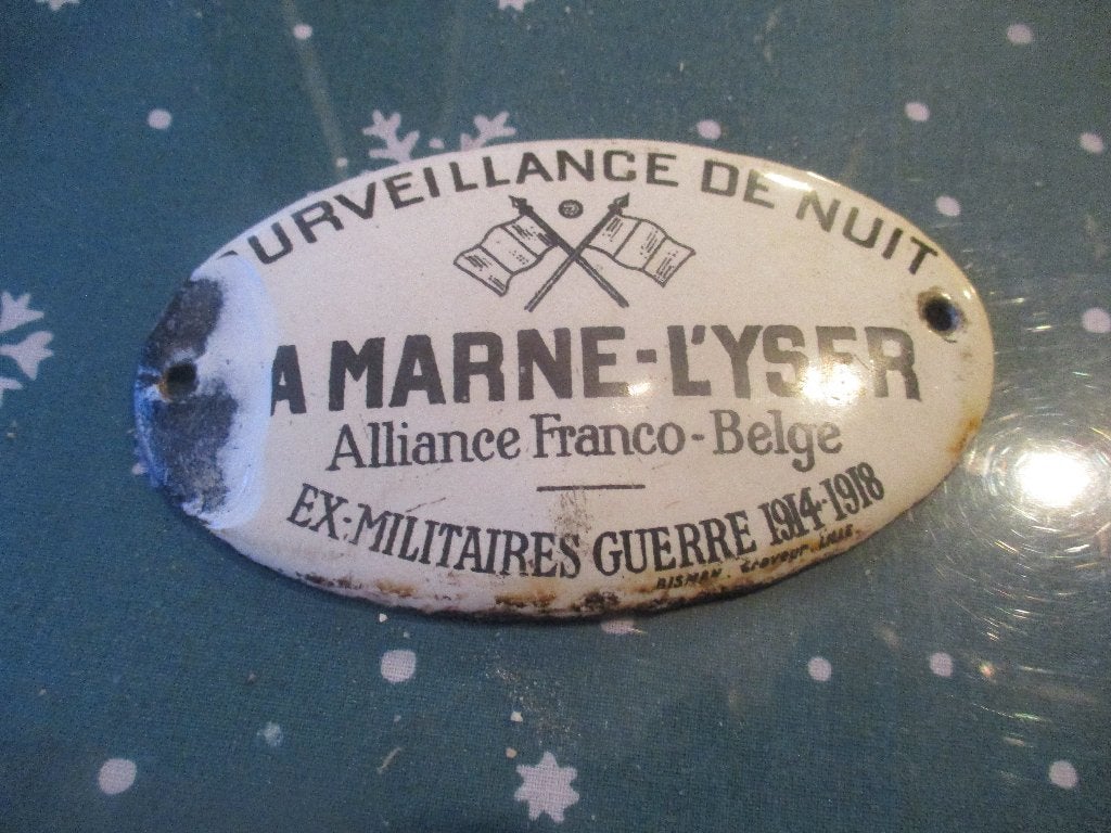 plaque émaillée LA MARNE -L'YSER Alliance Franco-Belge WW1, Enlèvement ou Envoi, Armée de terre, Autres types