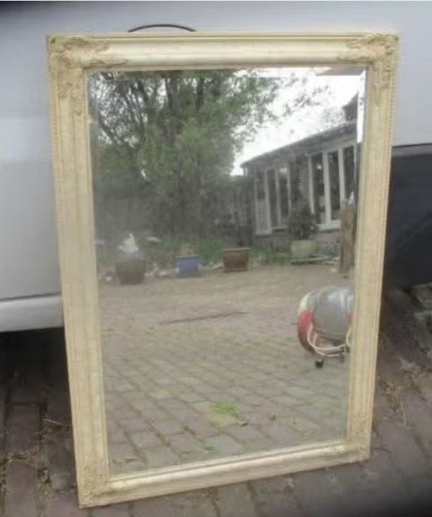 Mooie Antieke Houten Barok Spiegel - 105x75, Ophalen of Verzenden, Rechthoekig