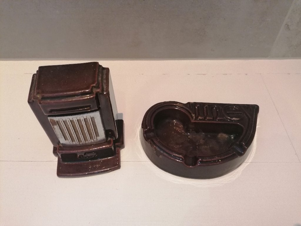 Emaille spaarpot met asbak, Ophalen, Zo goed als nieuw, Gebruiksvoorwerp