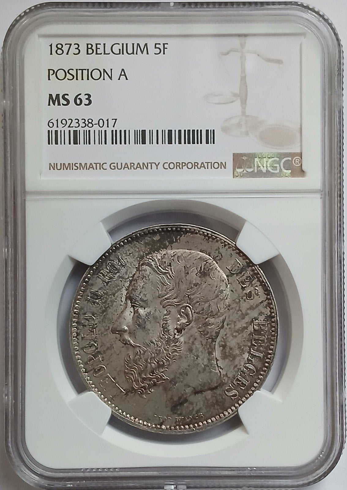 5 francs 1873 MS 63, Postzegels en Munten, Munten | België, Ophalen of Verzenden