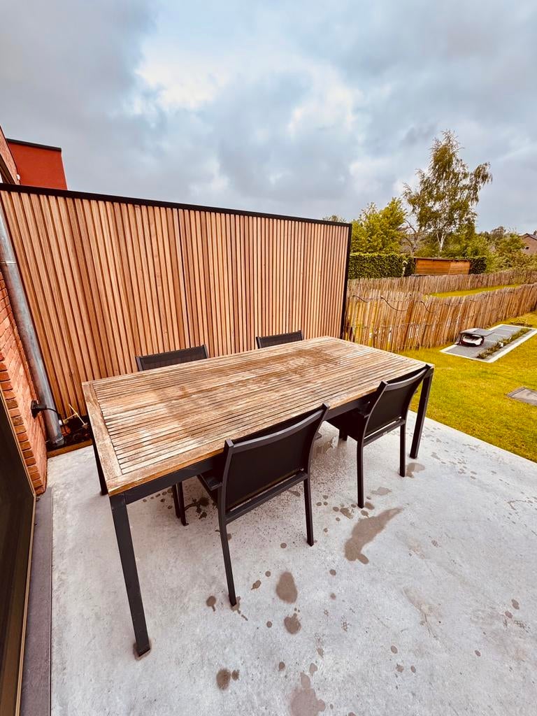 Teakhouten tuintafel Bristol + 8 stoelen, Ophalen, Gebruikt, Rechthoekig, Teakhout