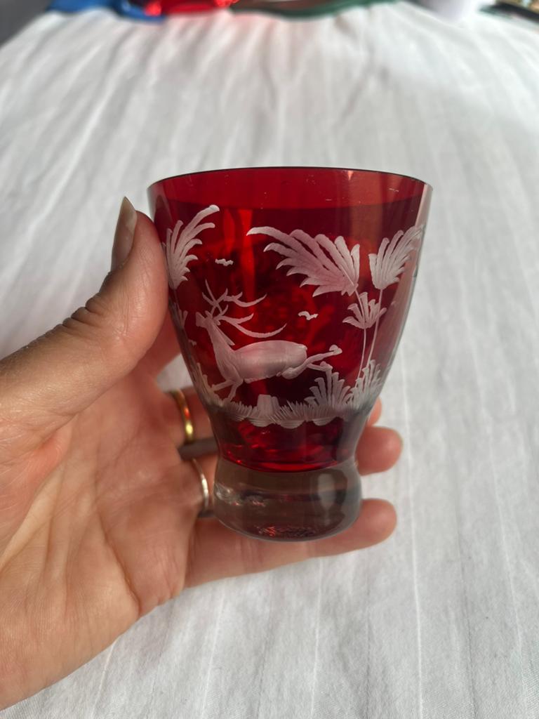 6 rode waterglazen kristal, Antiek en Kunst, Antiek | Glaswerk en Kristal, Ophalen