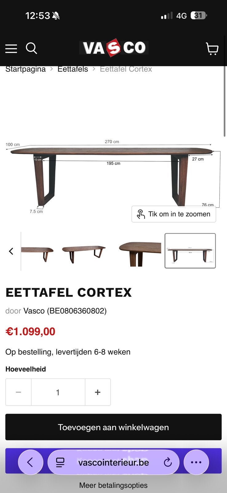 Eettafel cortex nog nieuw in doos, Enlèvement ou Envoi, Comme neuf