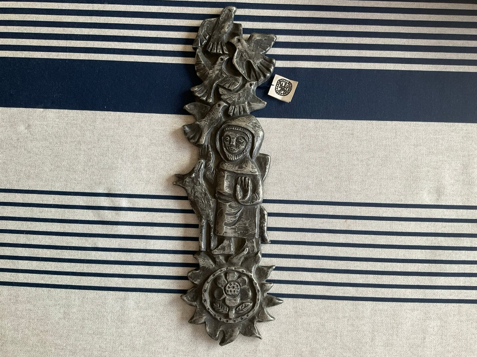 Vintage wandplaat in reliëf Franciscus van Assisi A.Laurent, Ophalen of Verzenden