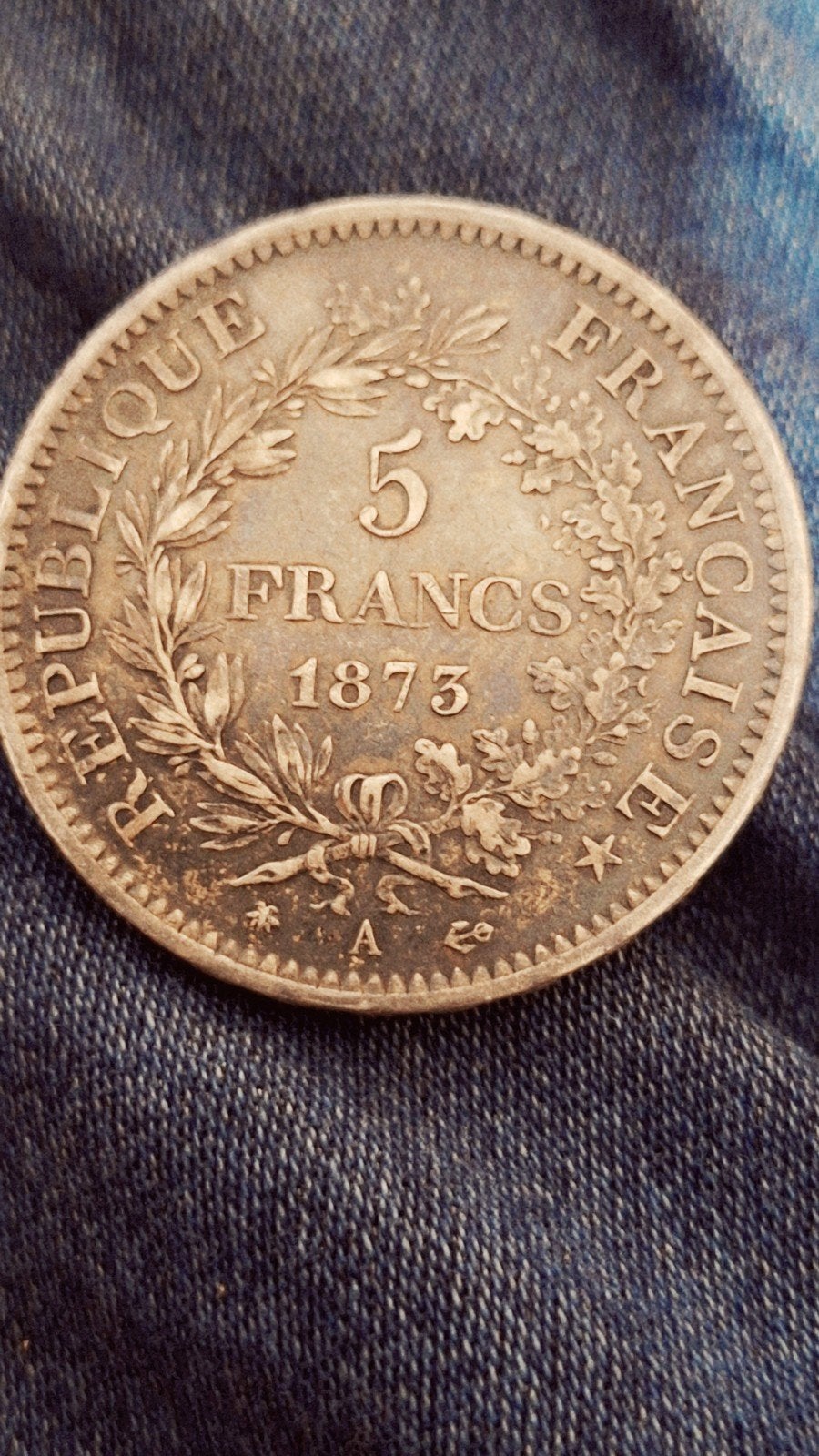 Pièce de 5 francs ancienne argent 1875 A FRANCE groupe Hercu, France, Argent