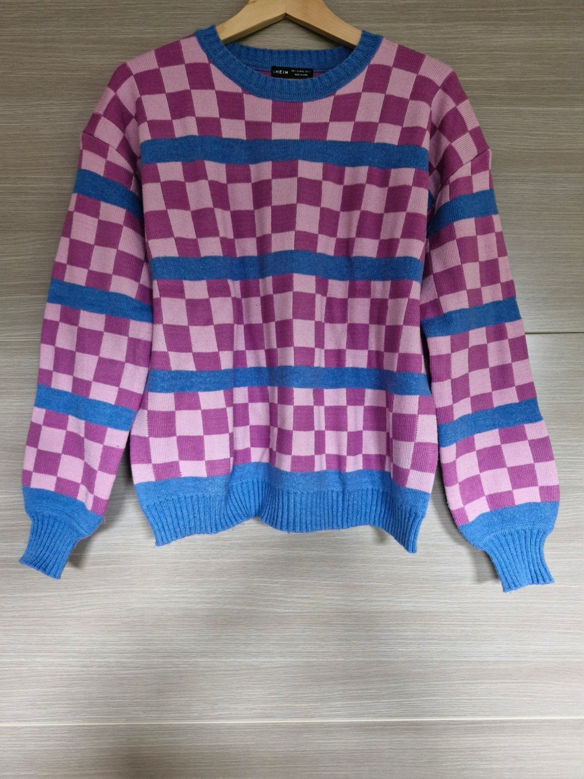 Gebreide trui met vierkant motief,maat 40/42, Maat 38/40 (M), Blauw, Ophalen of Verzenden, Gedragen
