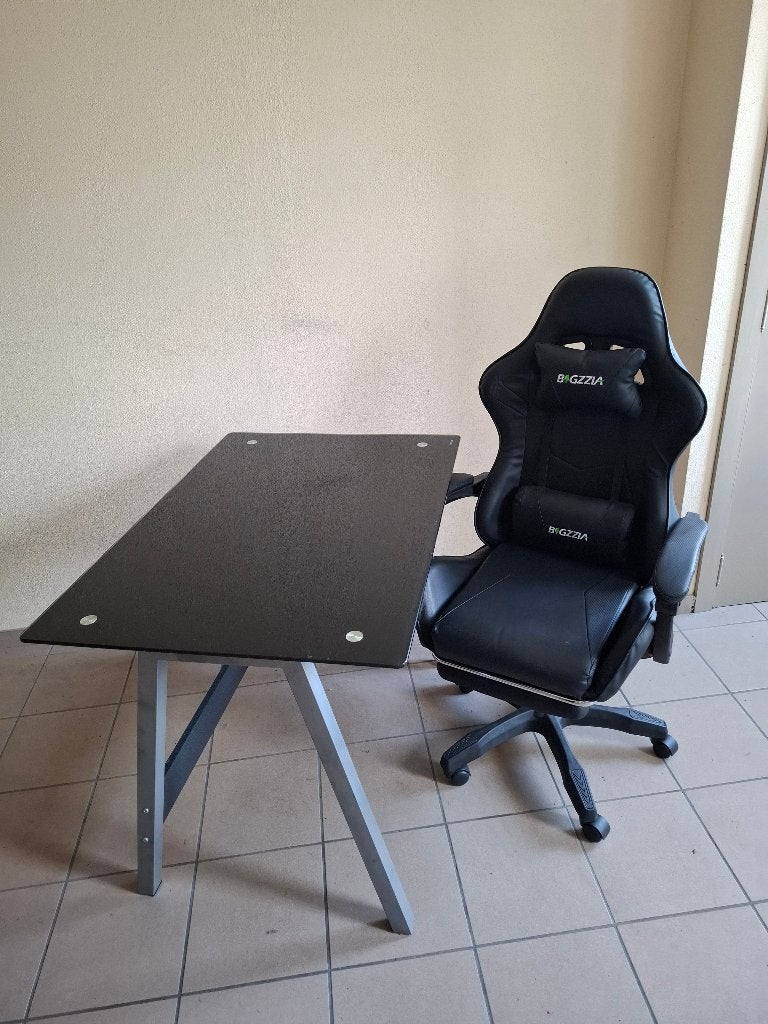 Hjh office delta computer/gaming bureau, Zilver/getint glas, Maison & Meubles, Bureaux, Utilisé, Bureau gaming, Moderne, Verre