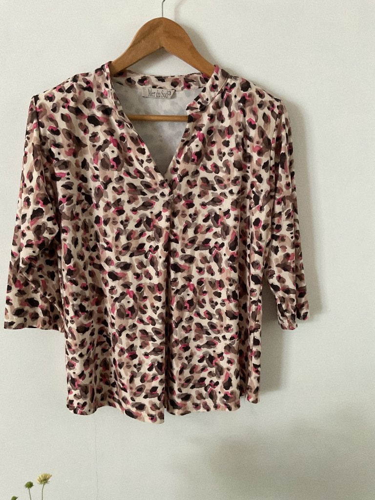 MER DU SUD, mooie t shirt 3/4, luipaardprint, 40, Kleding | Dames, Maat 38/40 (M), Ophalen of Verzenden, Zo goed als nieuw, Mer du sud