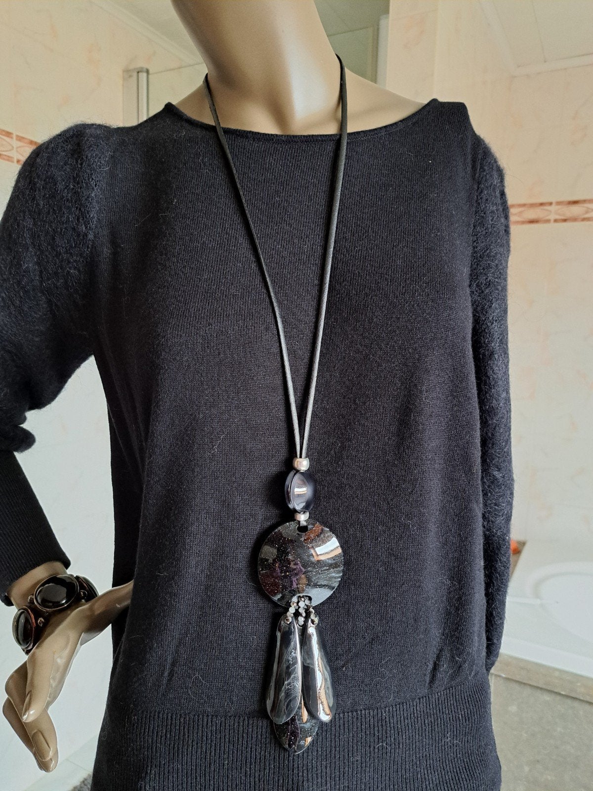 ketting lang zwart geen merk, Bijoux, Sacs & Beauté, Enlèvement, Comme neuf, Noir