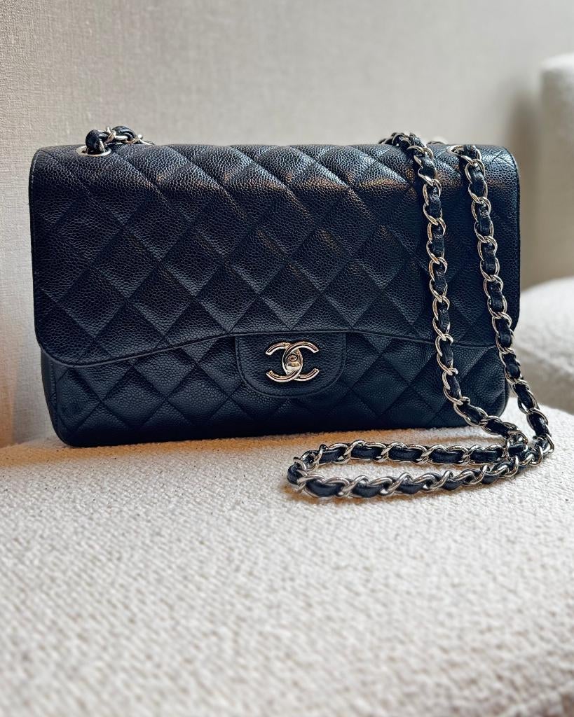 Chanel Double Flap Bag Jumbo Zwart, Ophalen, Gebruikt, Zwart, Schoudertasje