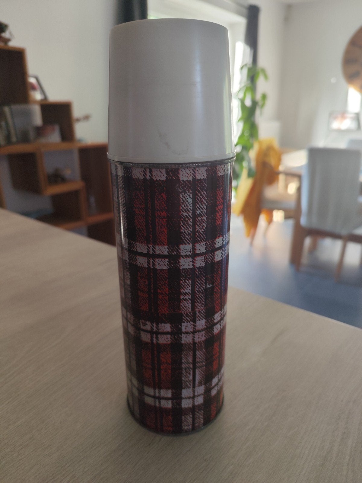Thermos / Bouteille Isotherme Vintage Motif Écossais Rouge, Ophalen of Verzenden, Glas, Klassiek, Thermoskan