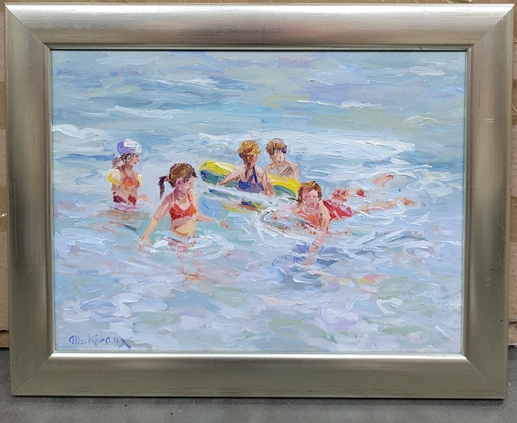 Albert RIGAUX, de gele zwemband, Enlèvement ou Envoi, Toile, Impressionniste, Signé