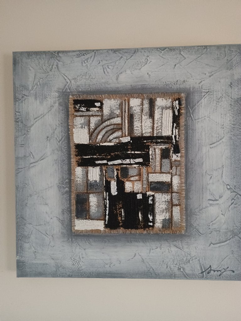 Abstract mixed media schilderij – 60  60 cm (reliëf), Ophalen