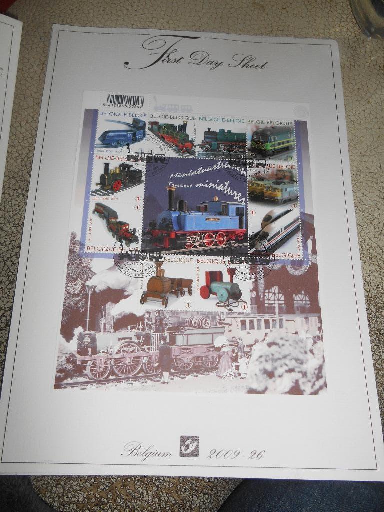 Timbre Belge First day sheet Trains Miniatures 10Timbres, Ophalen of Verzenden, Treinen