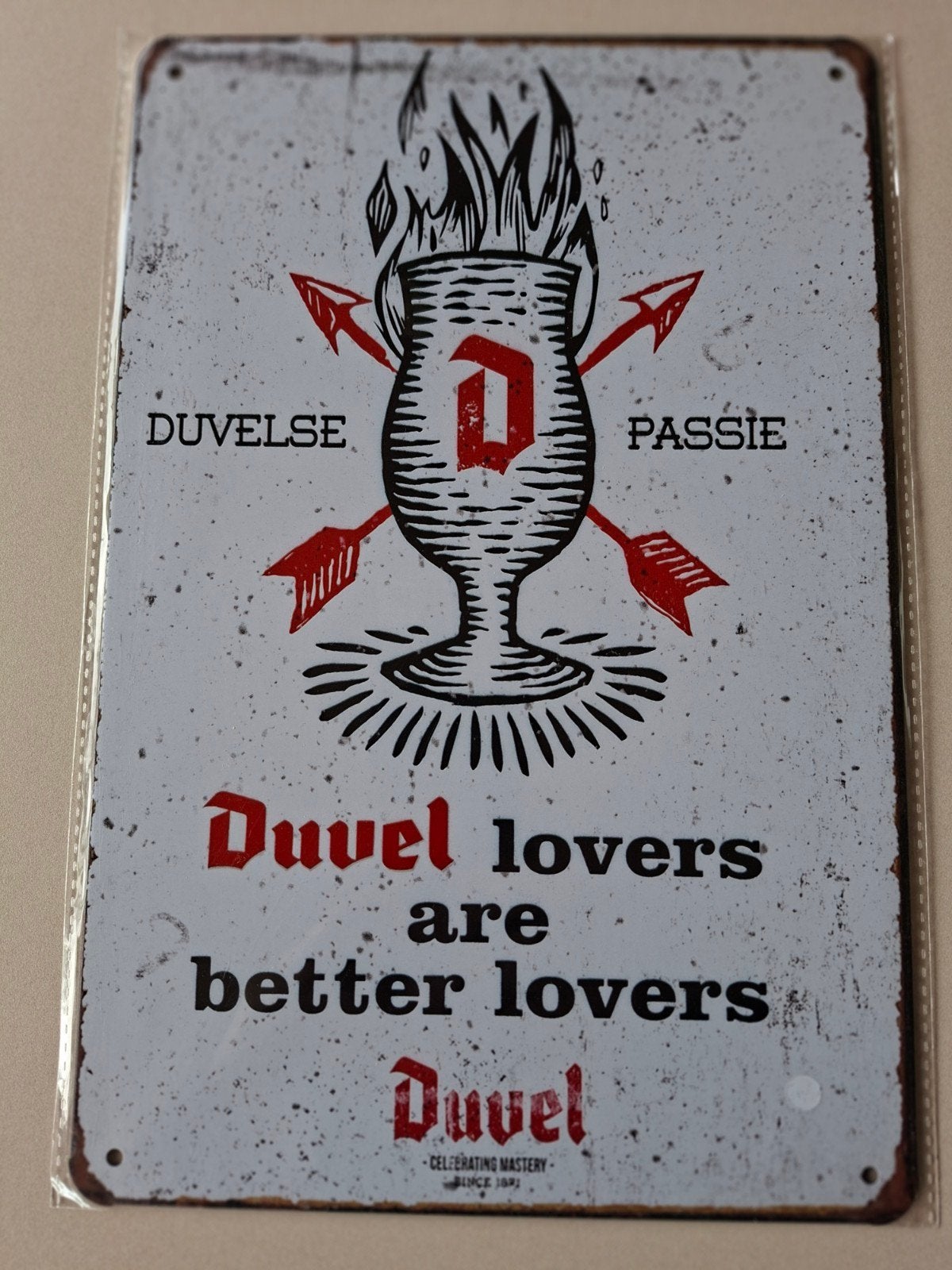 Bordje DUVEL LOVERS ARE BETTER LOVERS  20cm X 30cm, Ophalen