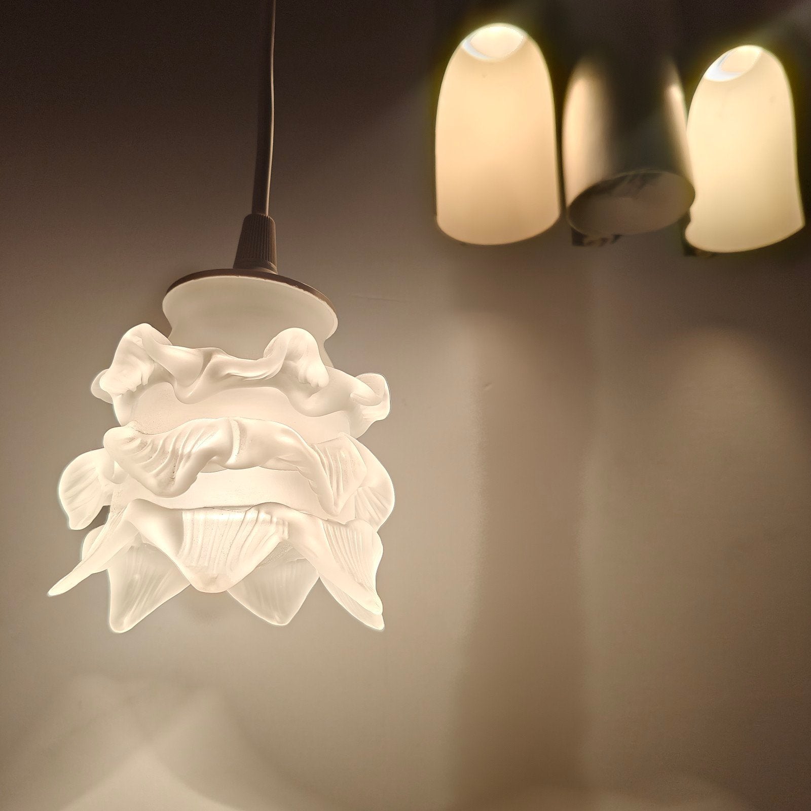 Vintage matglazen hanglamp - nieuwe elektrische onderdelen, Ophalen of Verzenden, Glas
