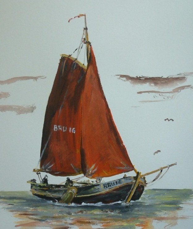 oude visserij  op de zeil mossels  [ niet enkel eten ], Maritiem / water, Doek, Ophalen of Verzenden, Gesigneerd