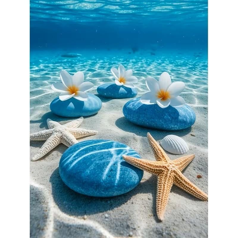 nr 12 Diamond Painting zee schelpen 50x40cm (vierkant), Zee en Strand, Verzenden, Nieuw, Overige materialen