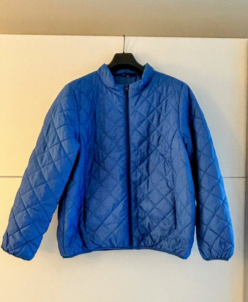 Blauwe doorstikte jas, Kleding | Dames, Ophalen of Verzenden, Zo goed als nieuw, Maat 46/48 (XL) of groter, Blauw