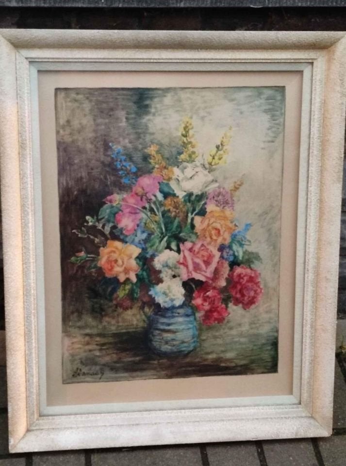 Technique mixte fleur signe Albert dandoy, Antiquités & Art, Art | Peinture | Classique, Enlèvement ou Envoi, Technique mixte