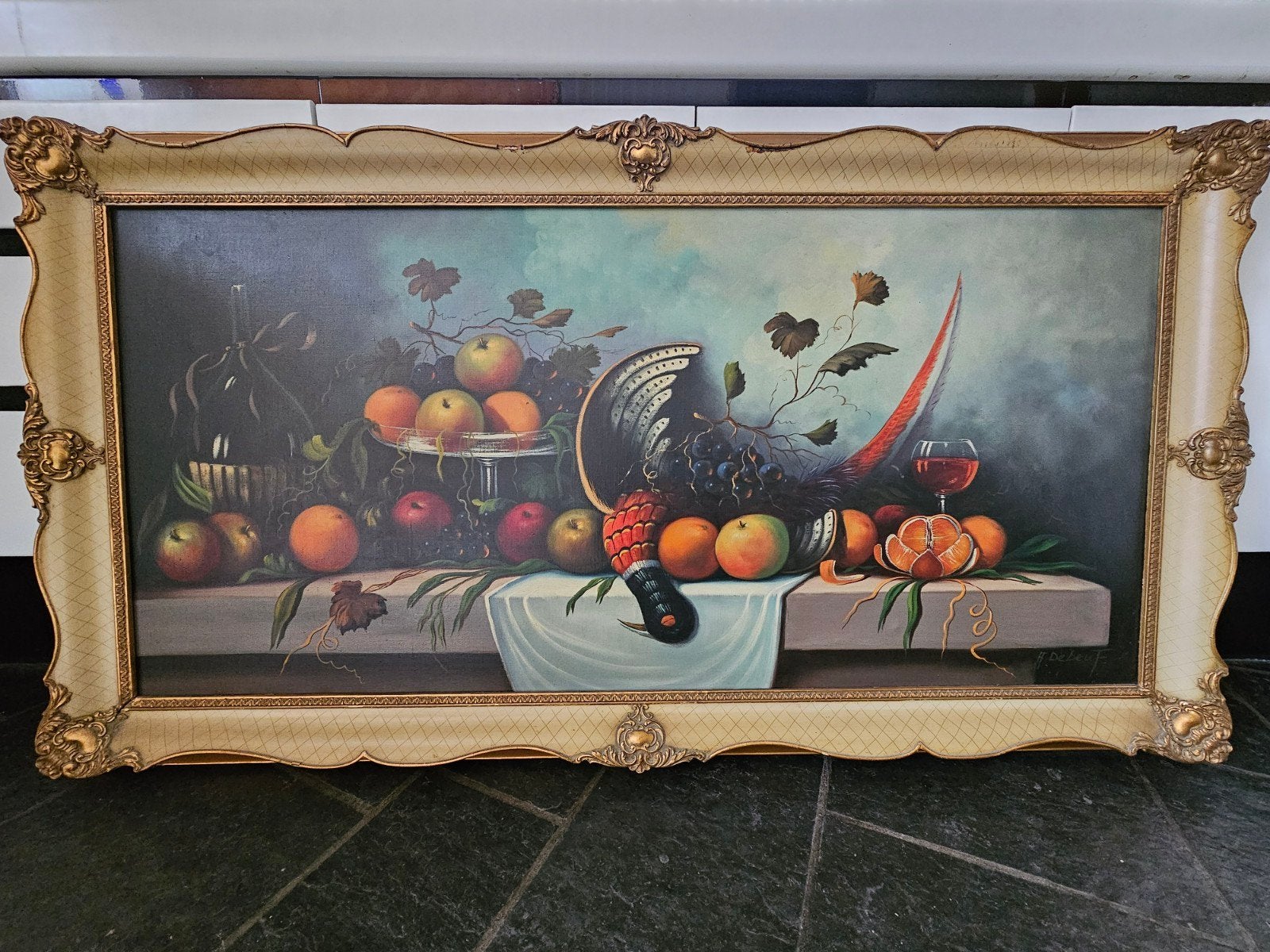 Prachtig Stilleven met Fazant & Fruit - H. Debeuf, Antiek en Kunst, Ophalen, Doek, Stilleven, Gesigneerd