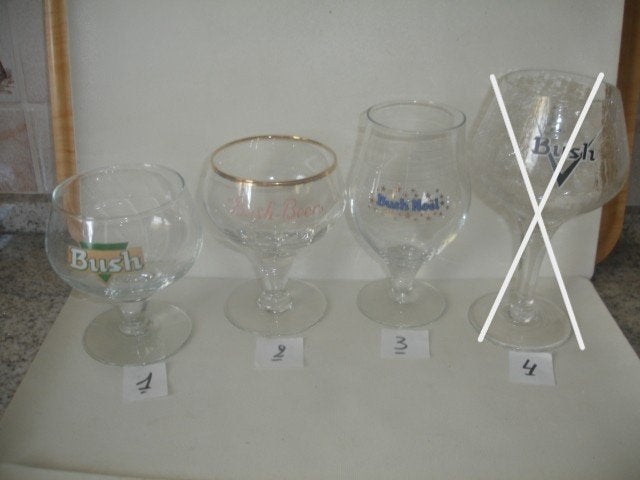 Bierglazen Bush Beer, 4 verschillende, € 1,00 en 1,50 stuk, Verzamelen, Ophalen of Verzenden, Zo goed als nieuw, Glas of Glazen