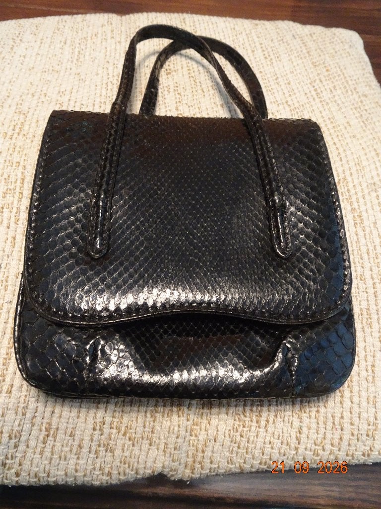 petit sac à main vintage en lézard noir, Enlèvement ou Envoi, Comme neuf, Noir, Autres types