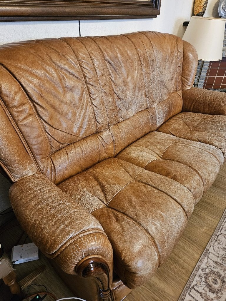 Kwalitatieve Lederen Salon – 3-zits, 2-zits en Fauteuil, Huis en Inrichting, Zetels | Zetels en Chaises Longues, Gebruikt, Leer
