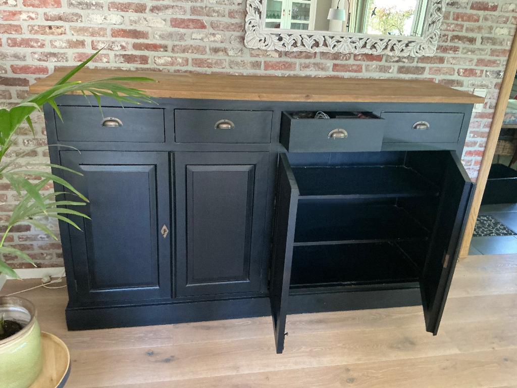 Dressoir kast in goede staat zwart landelijke stijl, 25 à 50 cm, Avec tablette(s), 150 à 200 cm, Comme neuf