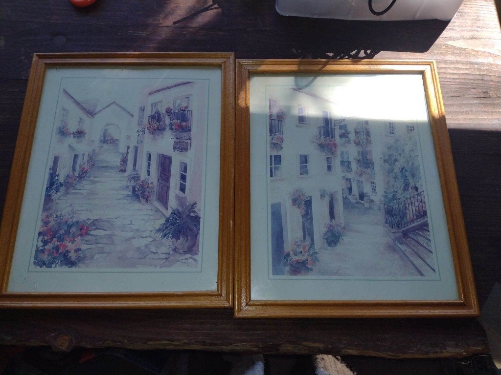 2 kaders met glas en oude prent, Verzenden