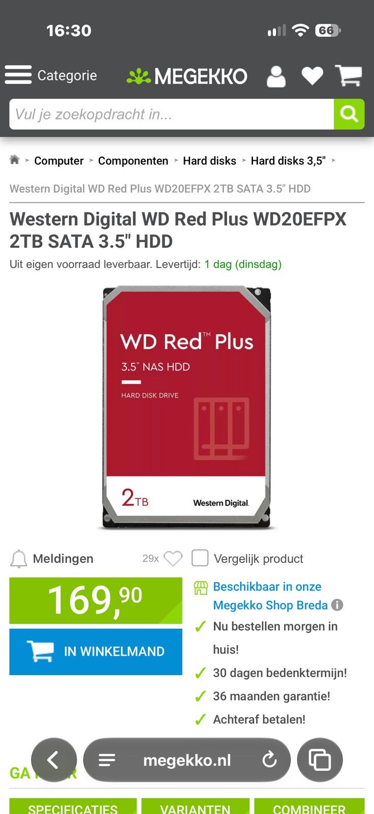 Western digital WD Red 2TB, Ophalen, Zo goed als nieuw, Desktop, SATA