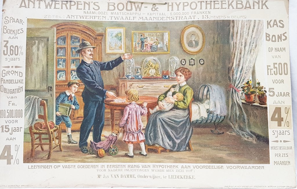 Art Nouveau affiche - Antwerpen's Hypotheekbank., Antiek en Kunst, Kunst | Litho's en Zeefdrukken, Overige onderwerpen, Ophalen of Verzenden
