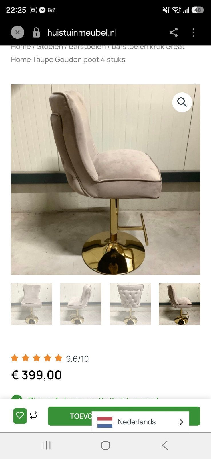 4 tabourets de bar, Maison & Meubles, Enlèvement