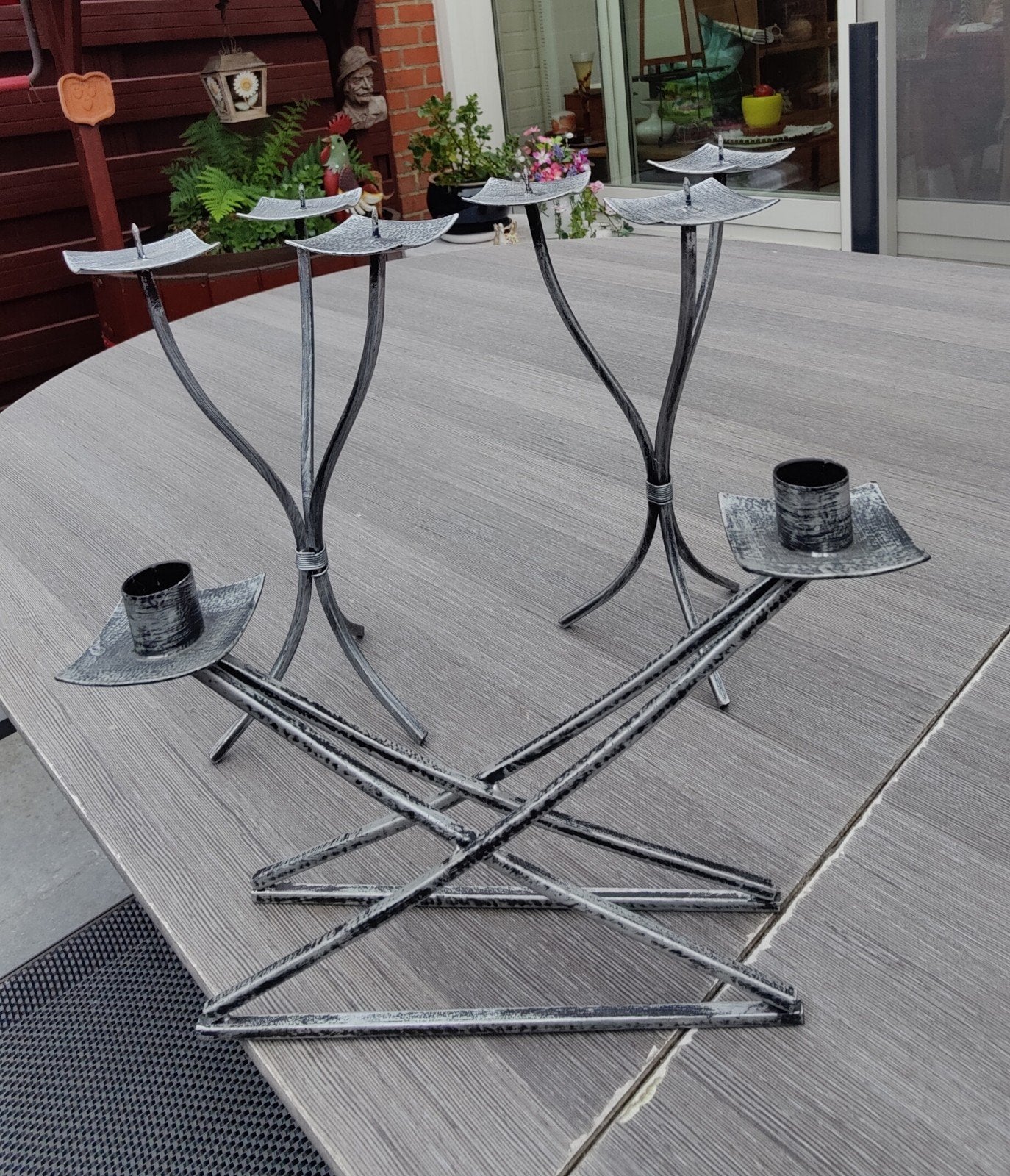 Ensemble de 3 bougeoirs en métal., Gris, Enlèvement ou Envoi, Autres marques, Comme neuf