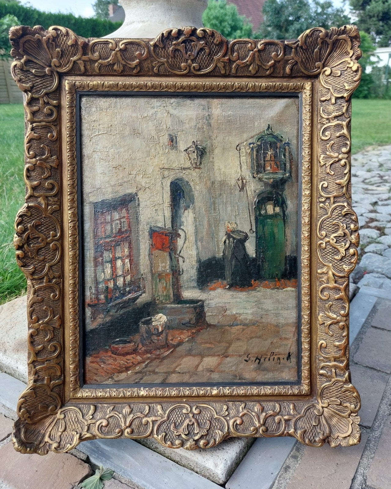 Gustave Helinck (1884-1954). Vlaamse school. Begijnhof., Antiek en Kunst, Ophalen
