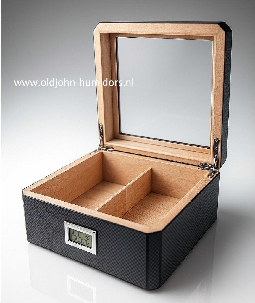 HUMIDOR "NAPOLI" DIGITAAL CARBON FIBER FINISH 40 SIGAREN h03, Ophalen of Verzenden, Nieuw, Tabaksdoos of Verpakking