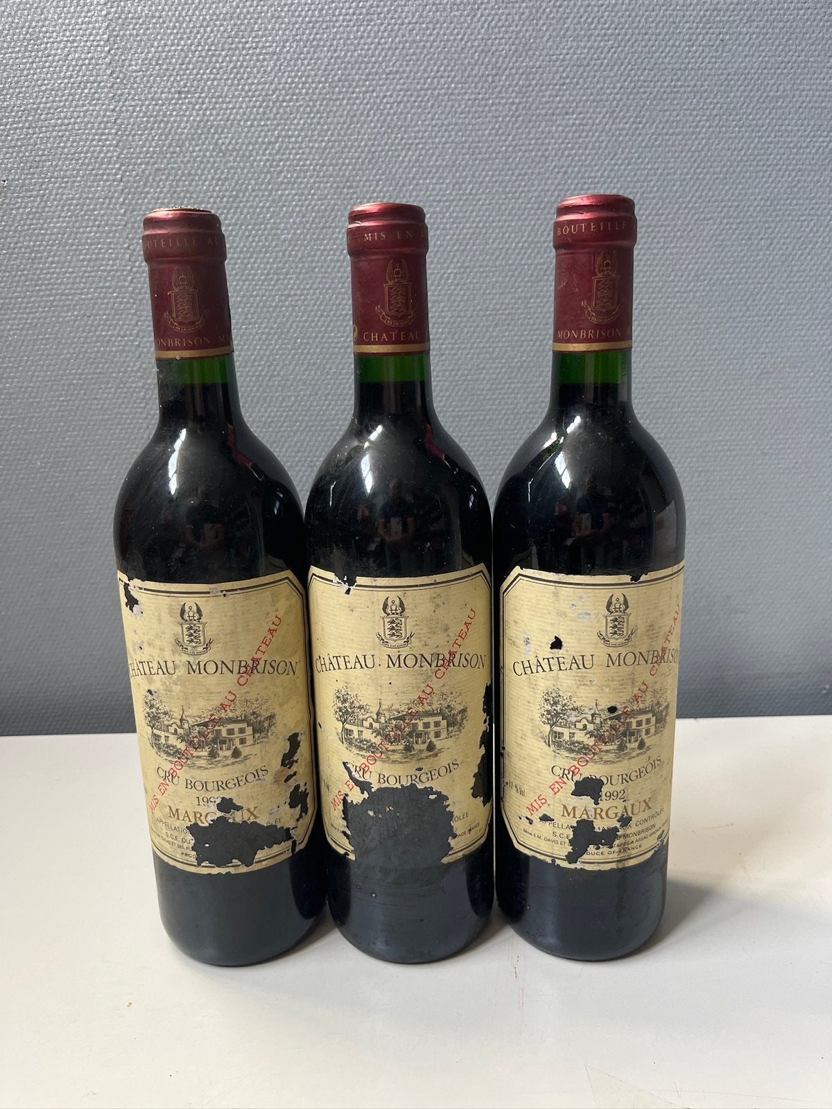 3 bouteilles de Château Monbrison Margaux de 1992., Collections, Vins, Enlèvement ou Envoi, Comme neuf, France, Vin rouge